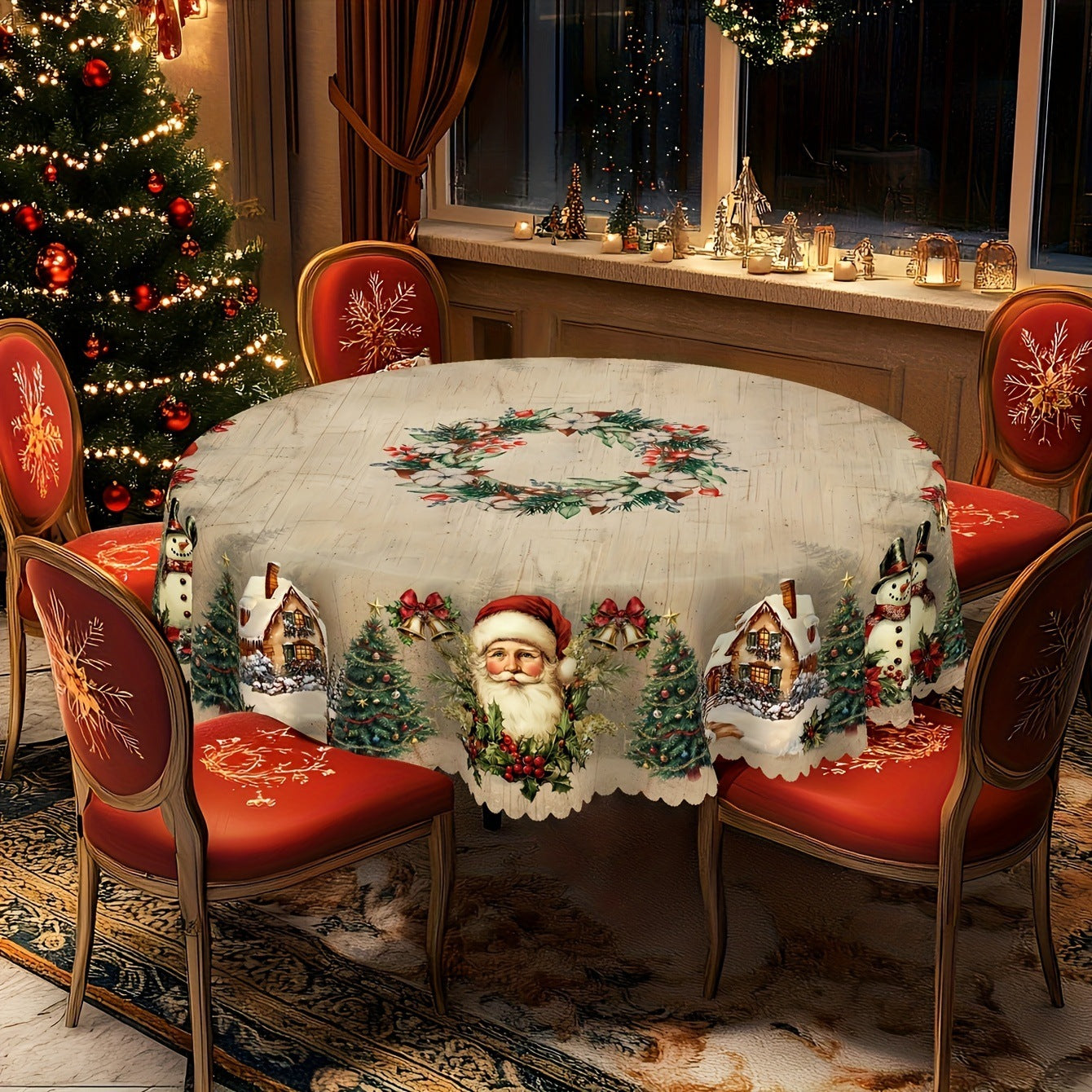 Round Santa Claus Tablecloth