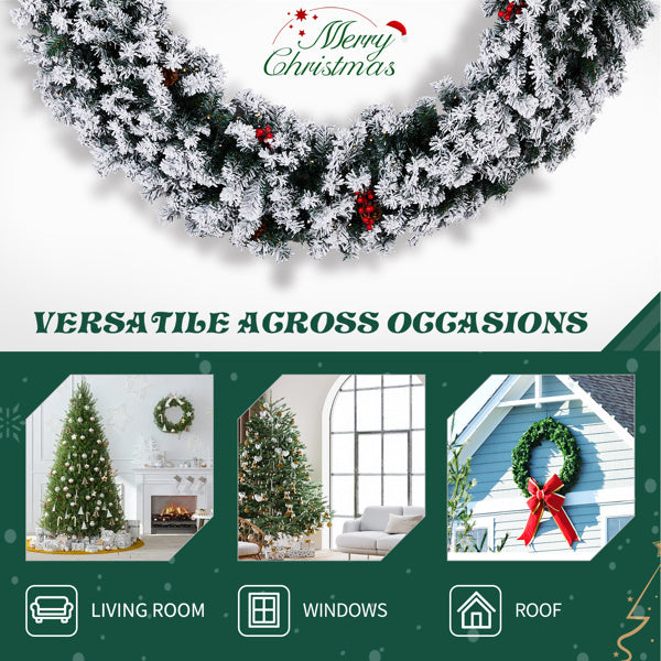 60 inch Pre-lit Snow Flocked Christmas Wreath