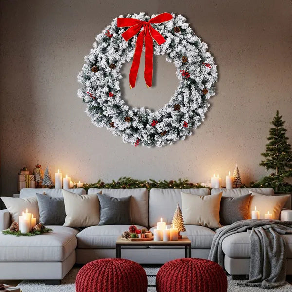 48 inch Pre-lit Snow Flocked Christmas Wreath