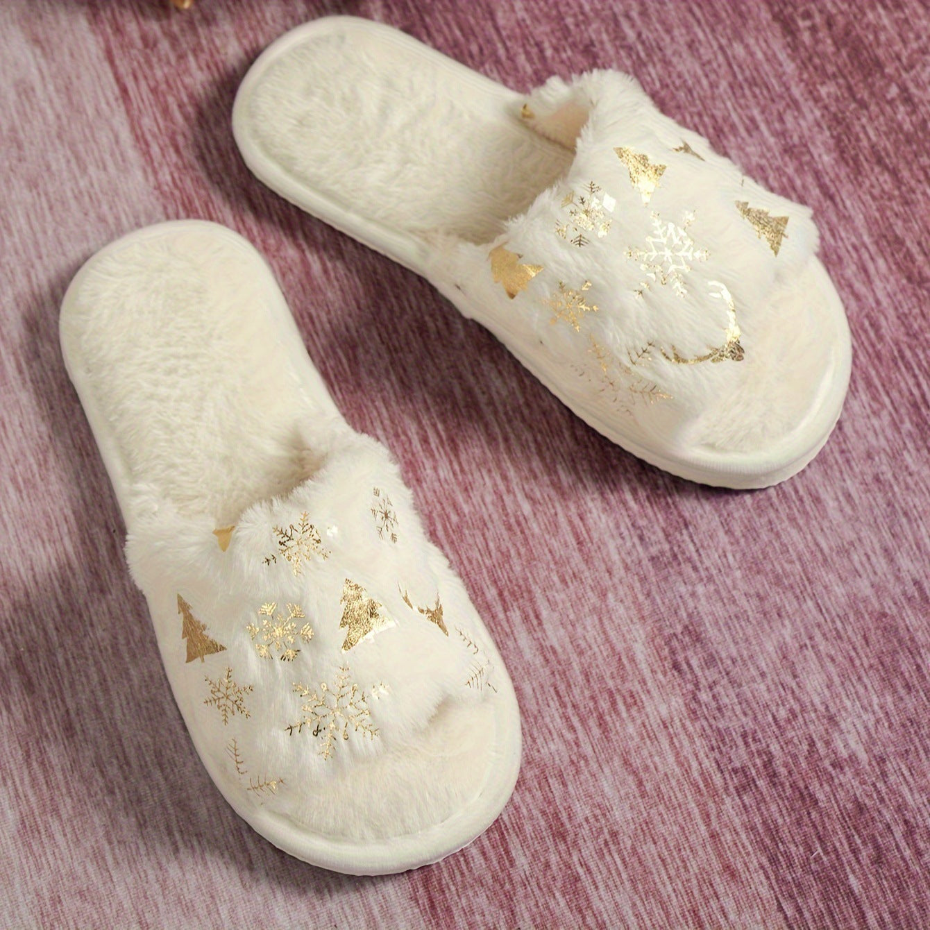 Plush Open Toe Cotton Slippers