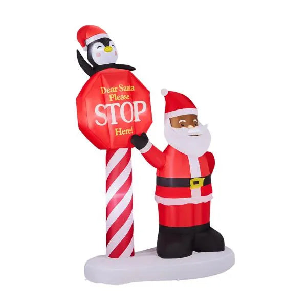 8.2FT Lighted Inflatable Black Santa & Road Sign