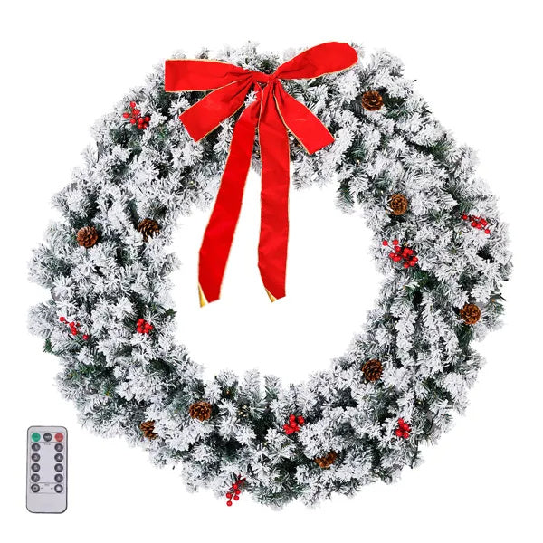 48 inch Pre-lit Snow Flocked Christmas Wreath