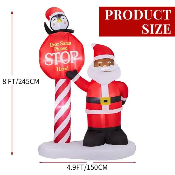 8.2FT Lighted Inflatable Black Santa & Road Sign