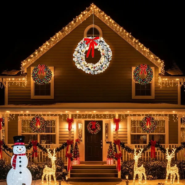 48 inch Pre-lit Snow Flocked Christmas Wreath