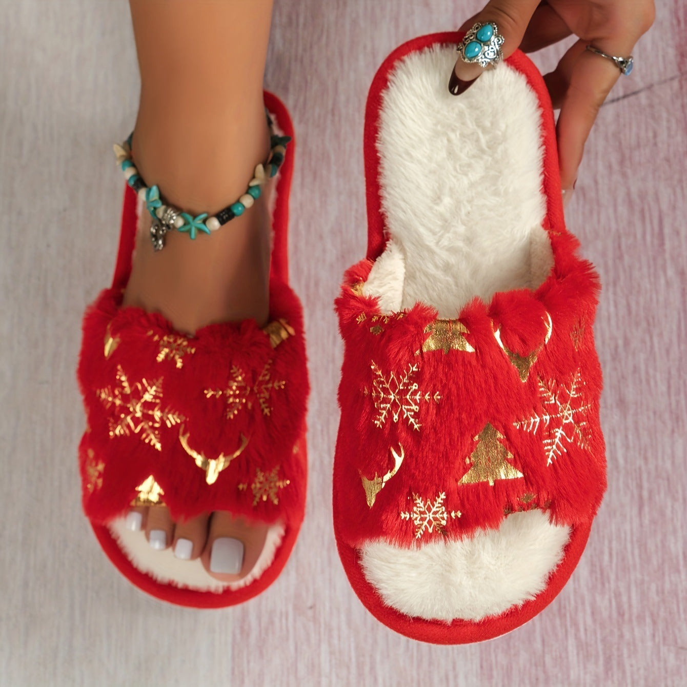 Plush Open Toe Cotton Slippers