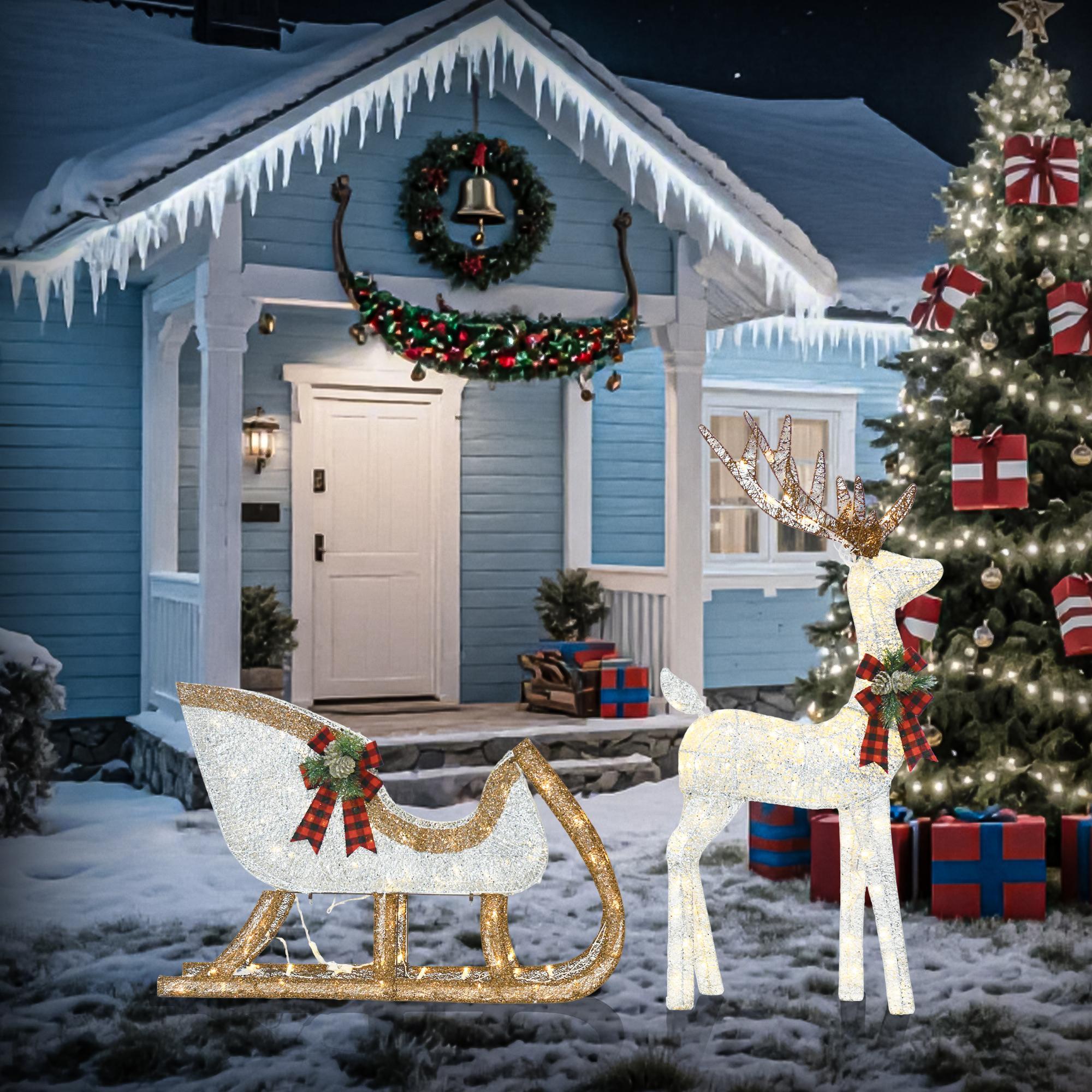 48-inch Christmas Reindeer And 38-inch Sleigh