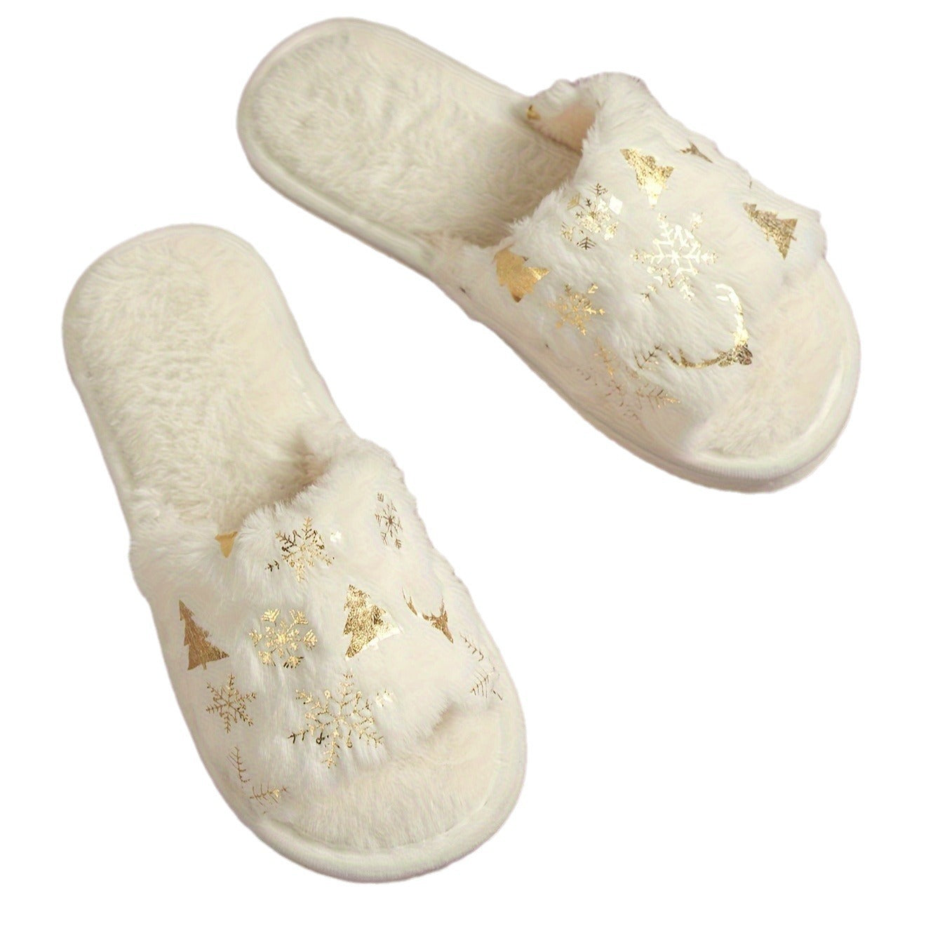 Plush Open Toe Cotton Slippers