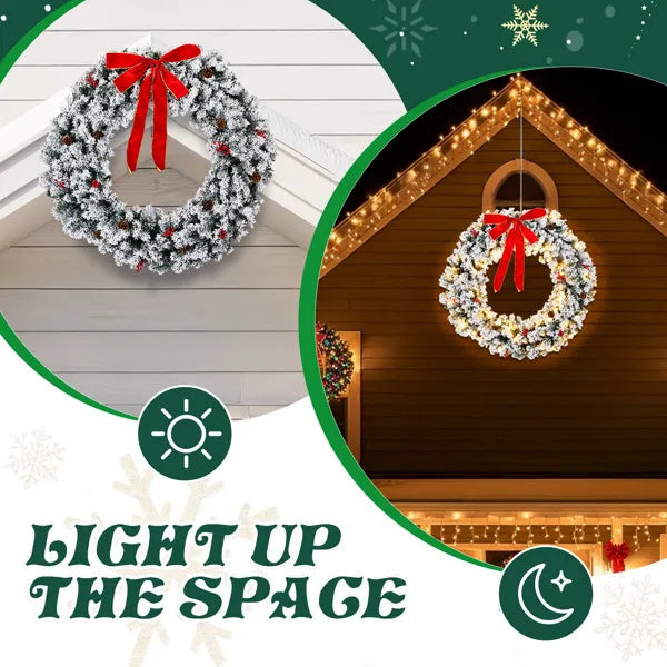 48 inch Pre-lit Snow Flocked Christmas Wreath